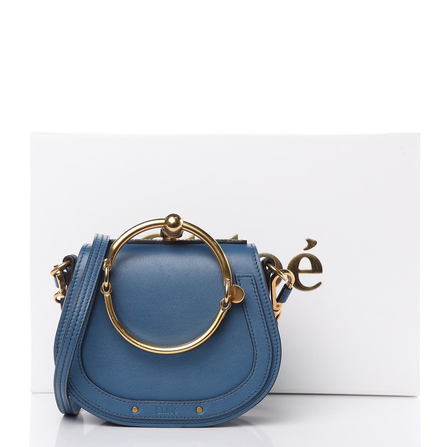 Chloe Calfskin Suede Small Nile Bracelet Bag Vinyl Blue 10 of 10