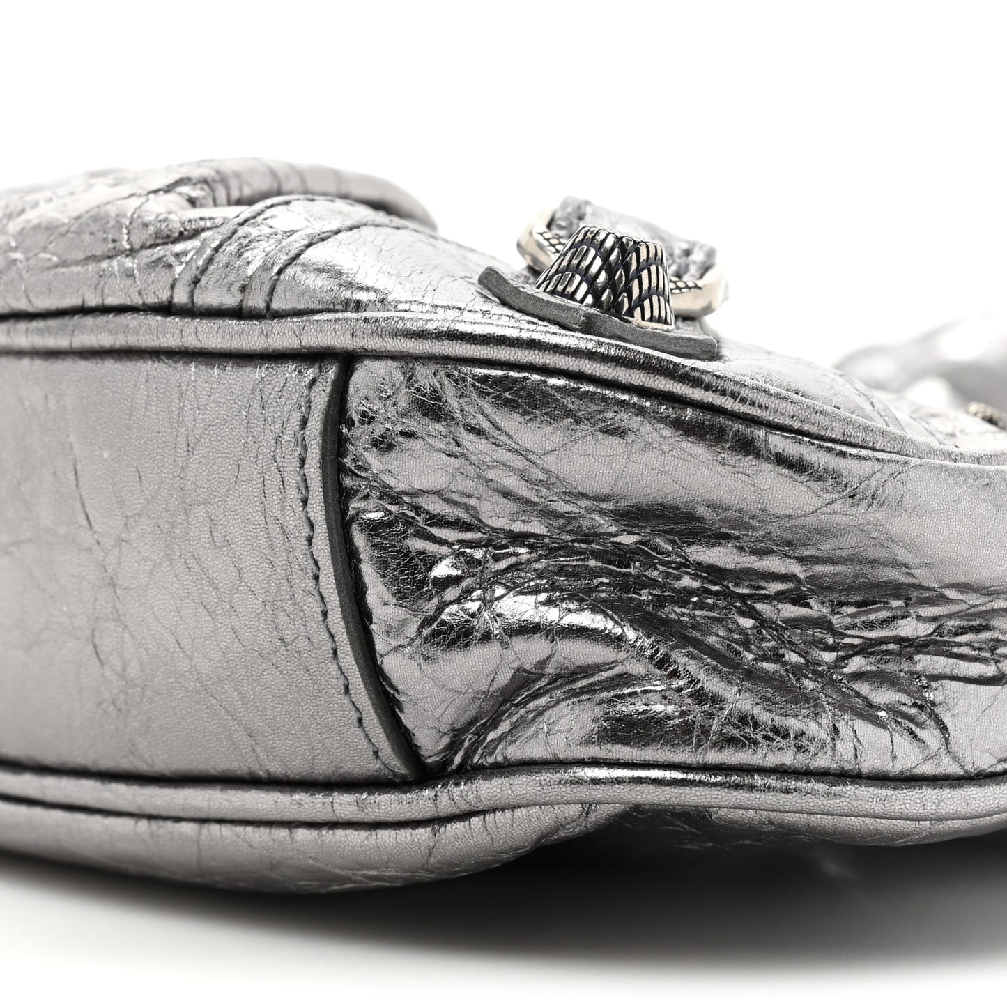Metallic Agneau Arena Le Cagole Purse With Chain Mini Silver