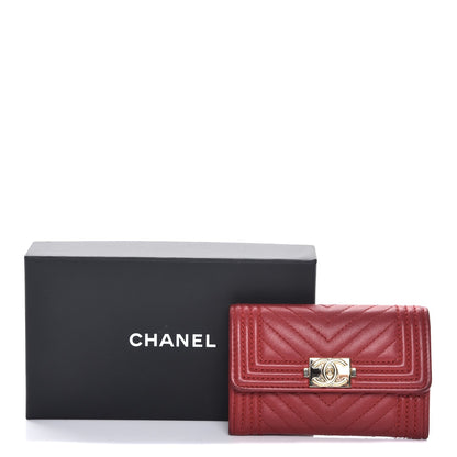 Chanel Calfskin Chevron Quilted Boy Card Holder Wallet Red 12 of 12