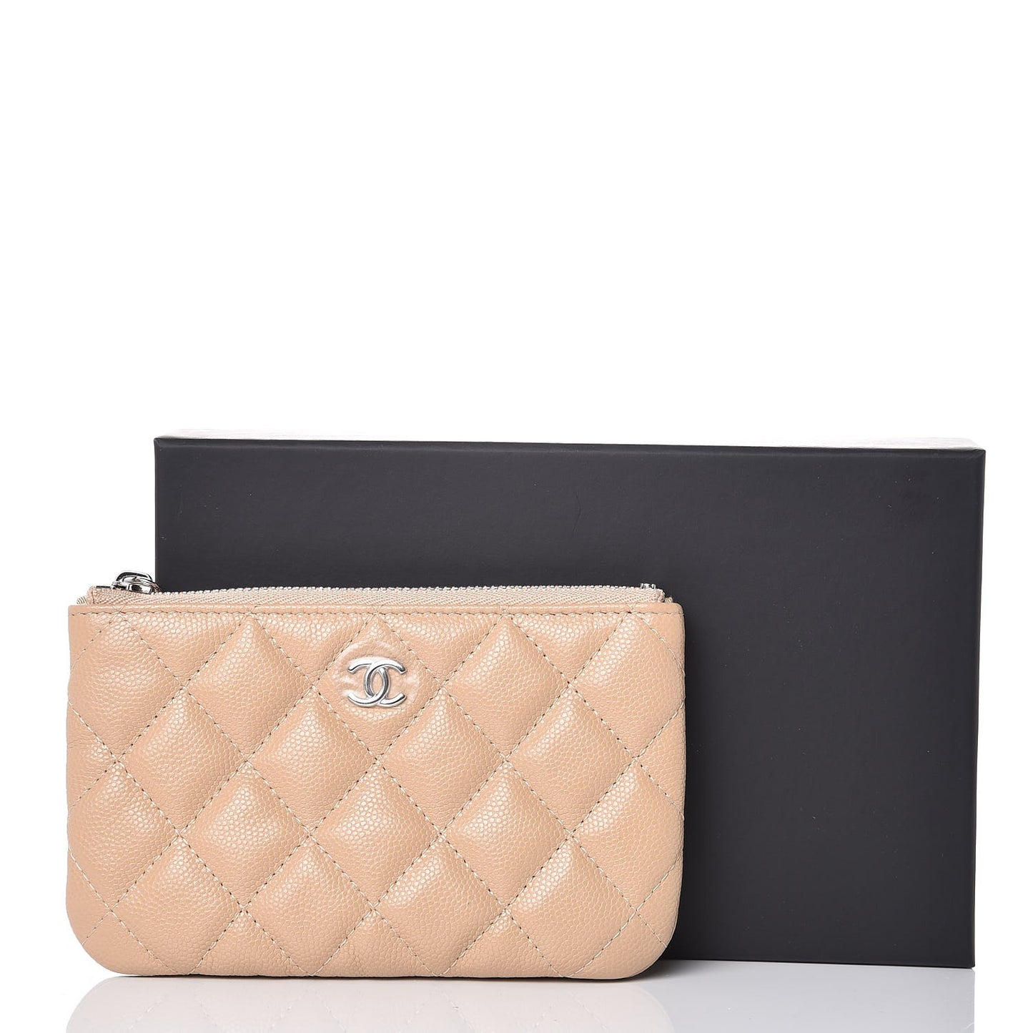 Caviar Quilted Small Cosmetic Case Beige