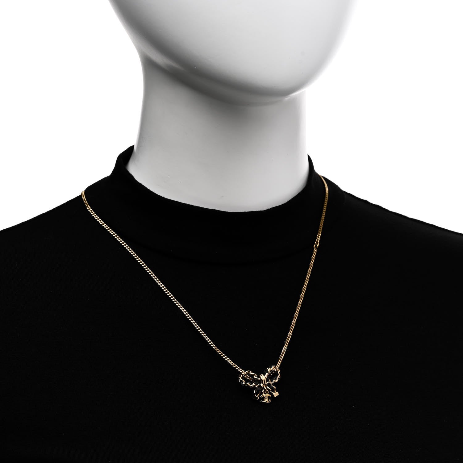 Chanel Metal Lambskin Chain CC Bow Necklace Black Gold 2 of 5