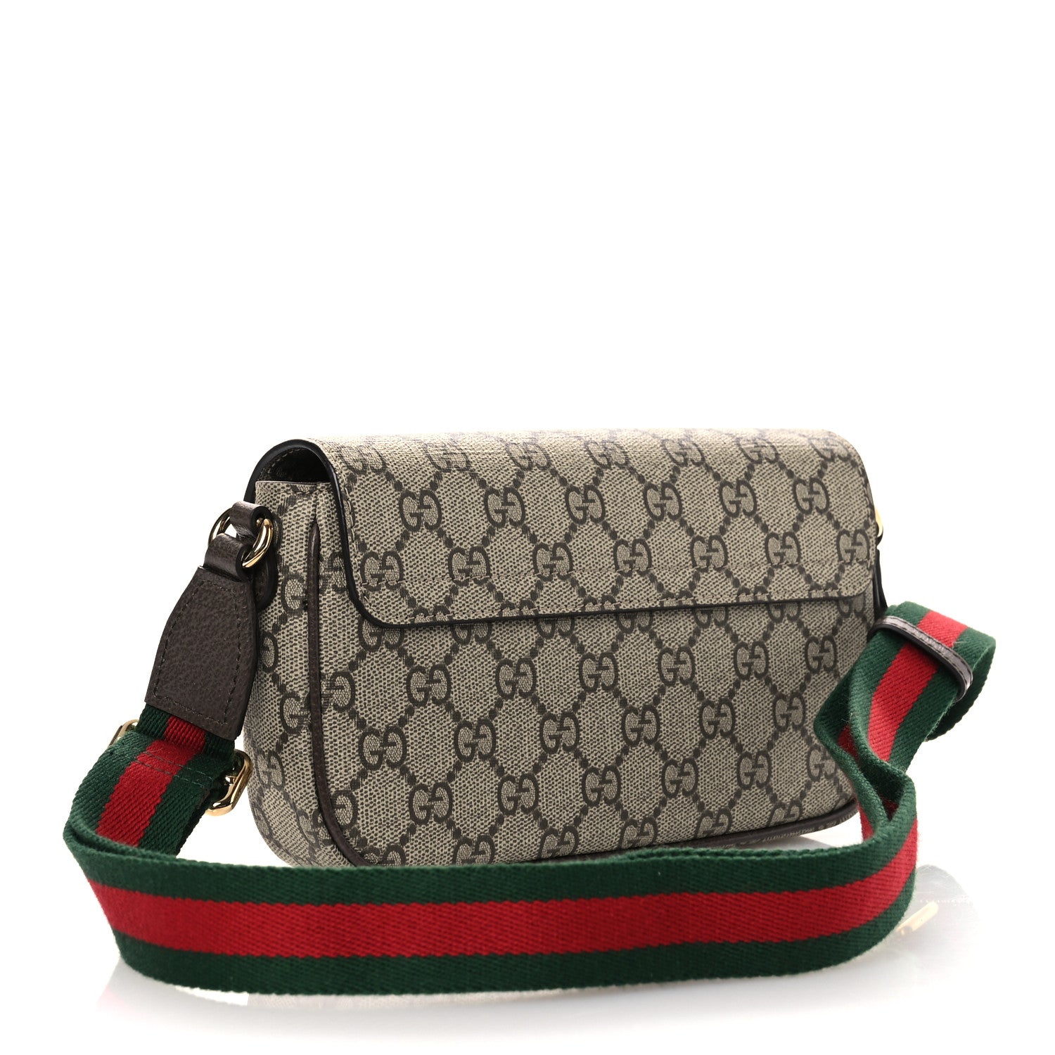 Gucci GG Supreme Monogram Textured Dollar Calfskin Web Mini Ophidia Envelope Shoulder Bag Beige Ebony 3 of 10