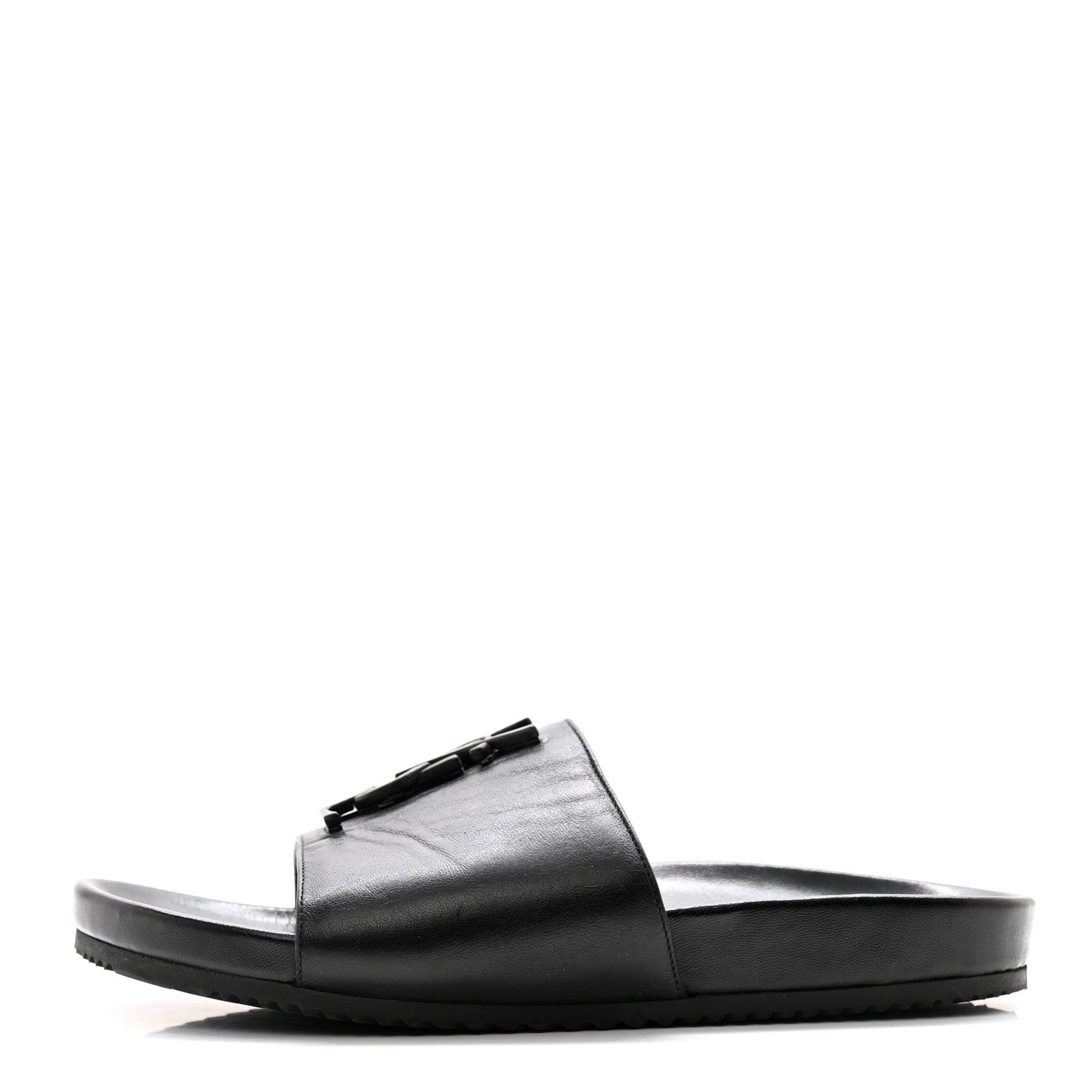 Saint Laurent Calfskin Monogram Jimmy Joan Slide Sandals 37 Black 1 of 10