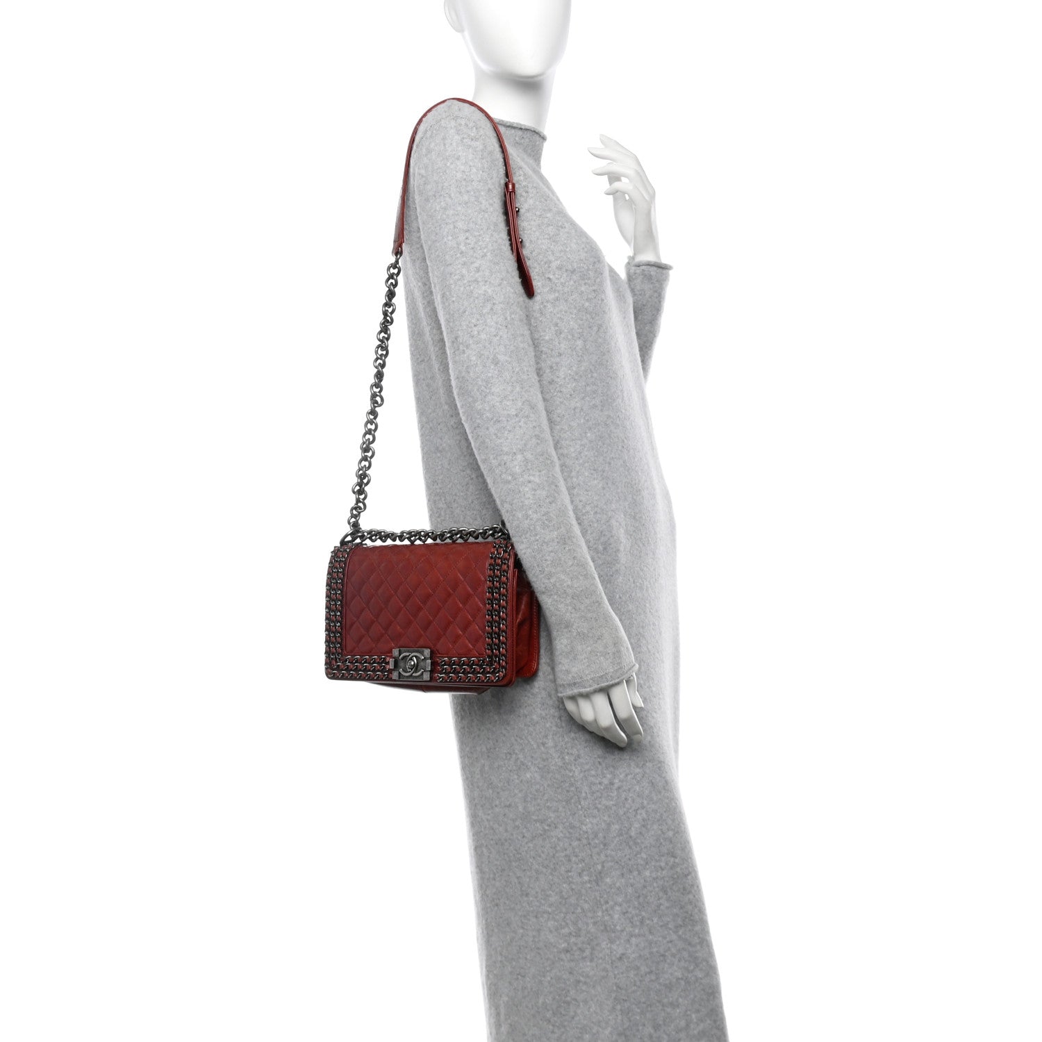 Chanel Glazed Calfskin Quilted Medium Boy Chained Flap Bordeaux 2 of 13