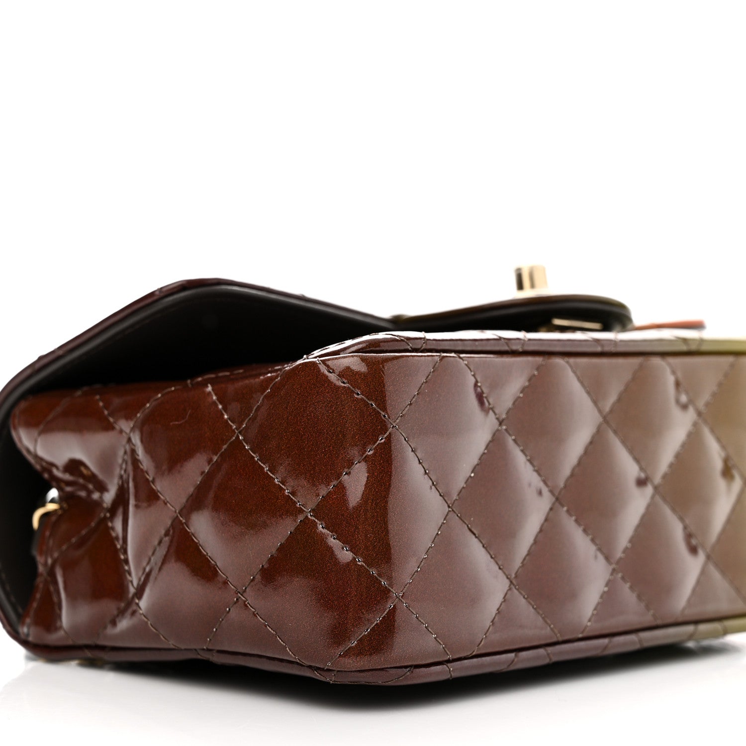 Chanel Shaded Patent Calfskin Quilted Mini Rectangular Flap Green Orange Dark Brown 9 of 11