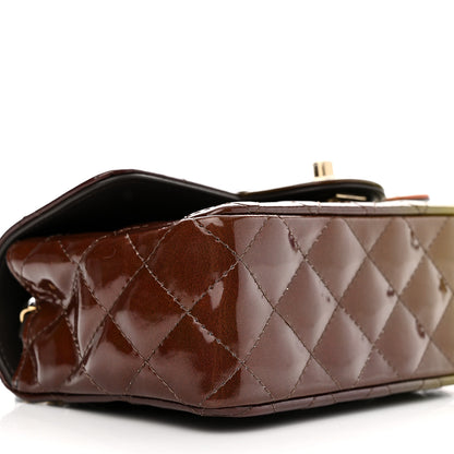 Chanel Shaded Patent Calfskin Quilted Mini Rectangular Flap Green Orange Dark Brown 9 of 11