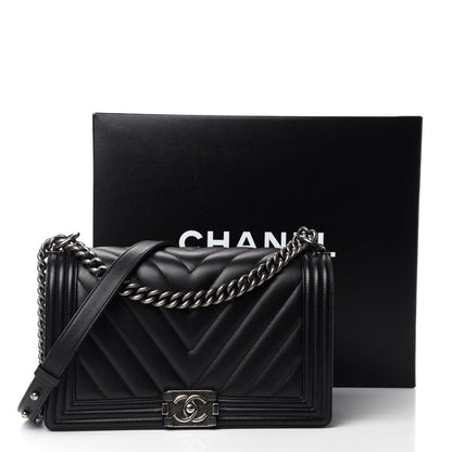 Chanel Calfskin Chevron Quilted New Medium Boy Flap Black 12 of 12