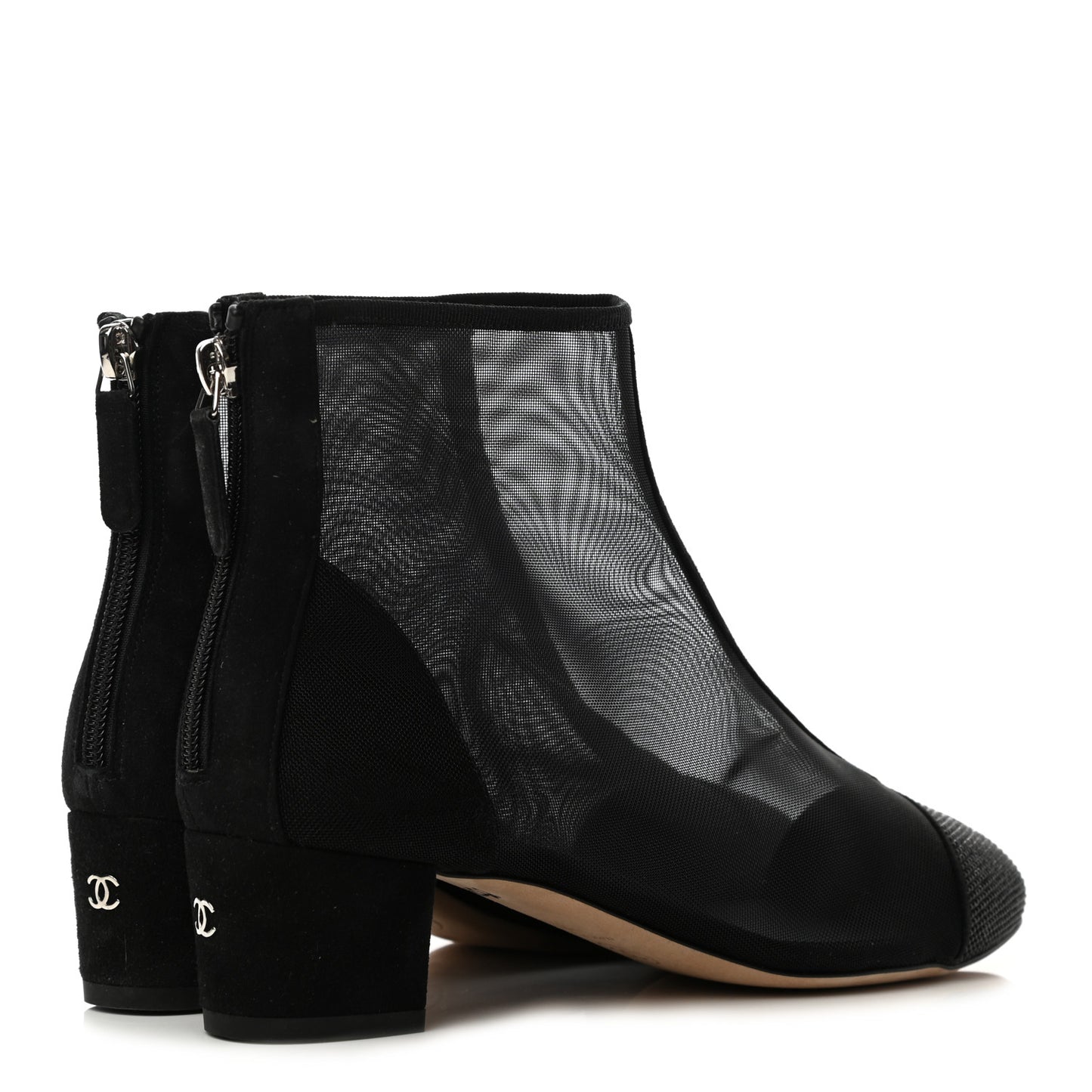 Mesh Suede Cap Toe Embellished Short Boots 37 Black