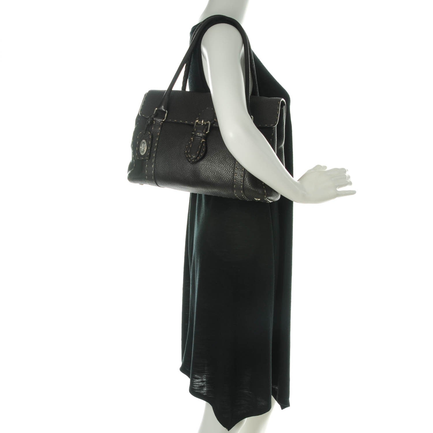 Fendi Calfskin Romano Selleria Medium Linda Satchel Brown 2 of 10