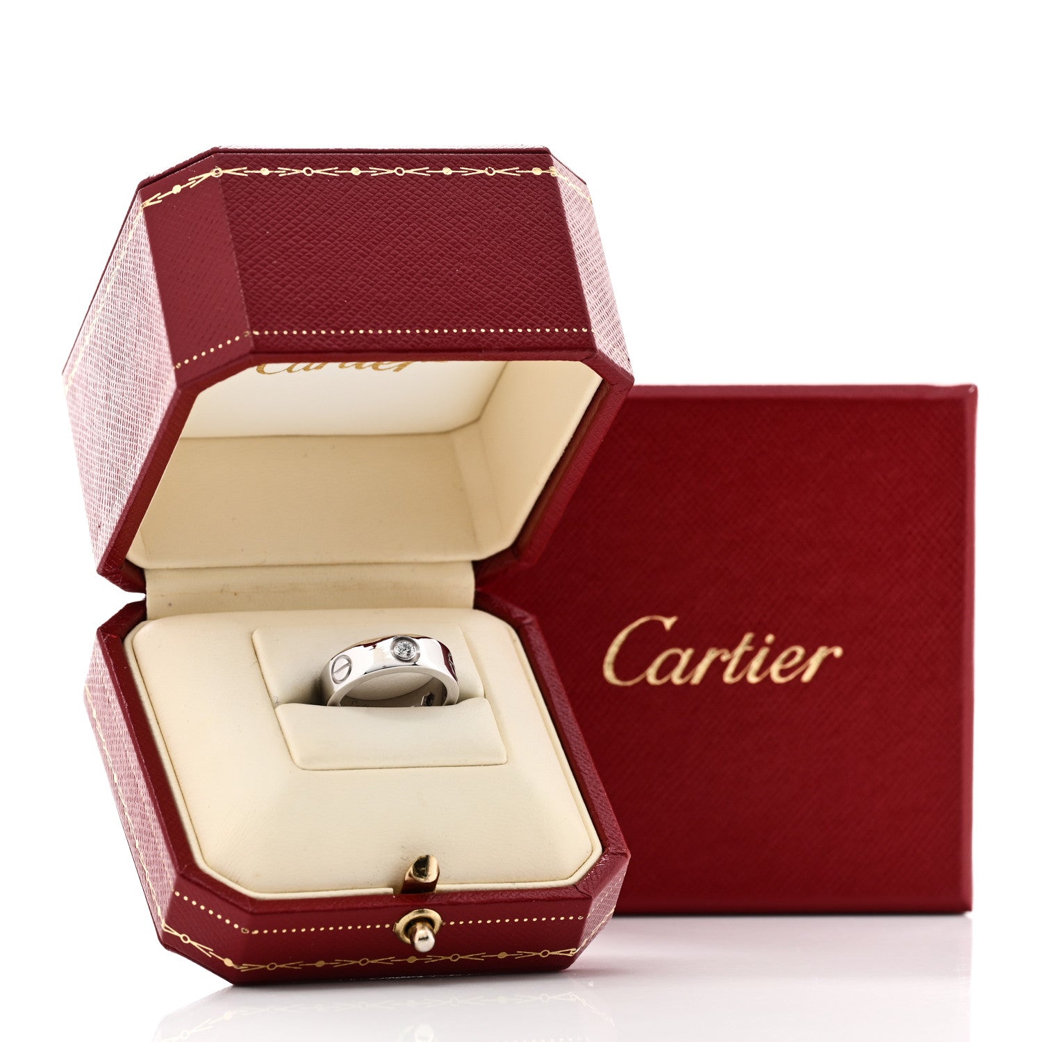 Cartier 18K White Gold 3 Diamond 5.5mm LOVE Ring 48 4.5 5 of 5