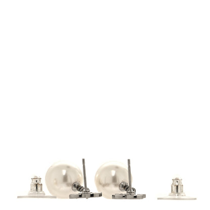 Chanel Crystal Pearl CC Drop Earrings Silver Pearly White 3 of 5
