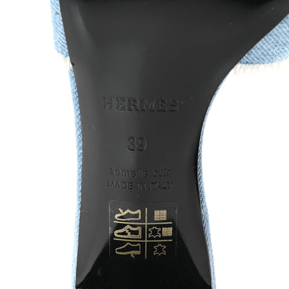 Hermes Denim Fringe Oasis Sandals 39 Bleu Clair 7 of 10