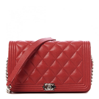 Chanel Caviar Quilted Boy Wallet On Chain WOC Red 1 of 10
