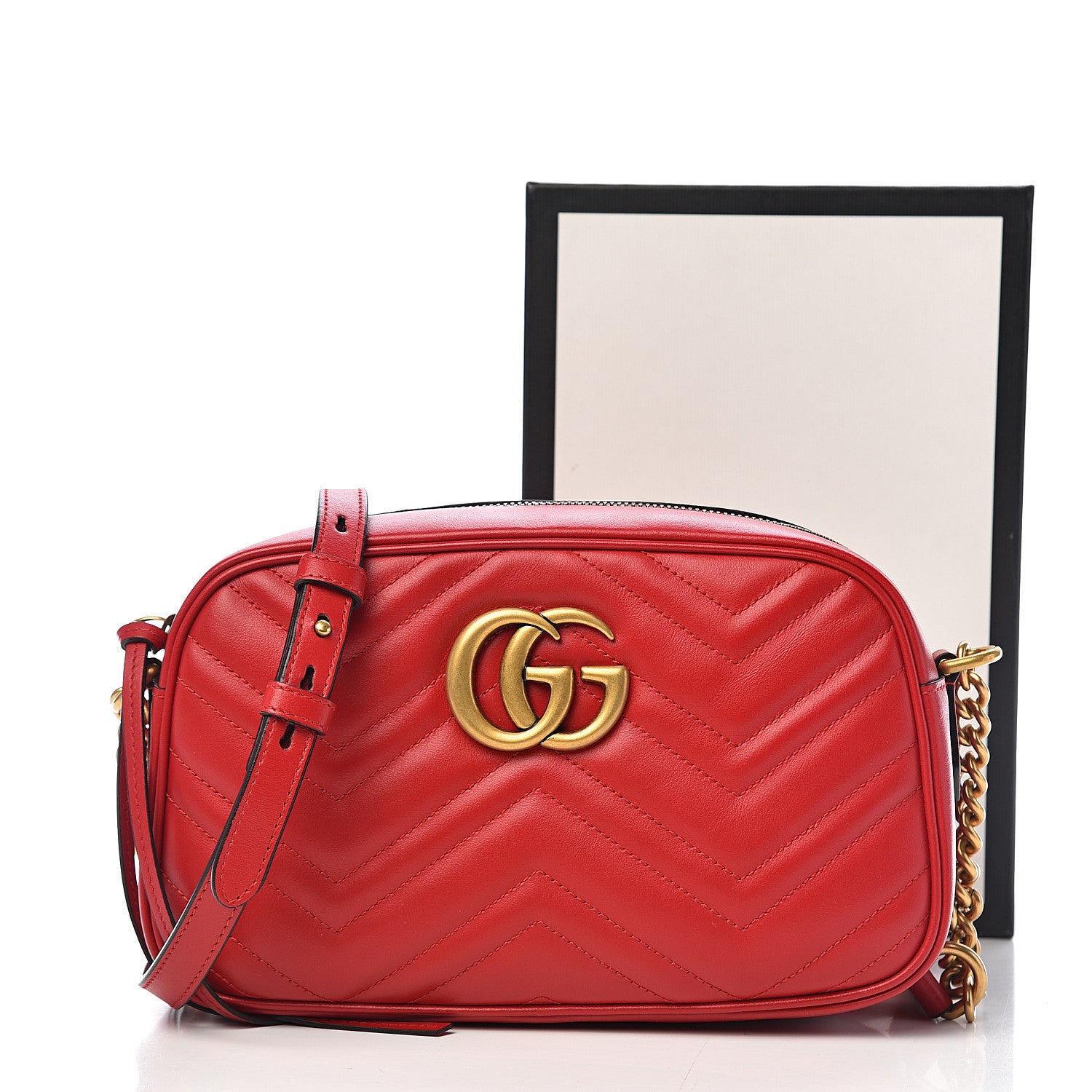 Gucci Calfskin Matelasse Small GG Marmont Chain Shoulder Bag Hibiscus Red 10 of 10