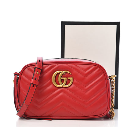 Gucci Calfskin Matelasse Small GG Marmont Chain Shoulder Bag Hibiscus Red 10 of 10