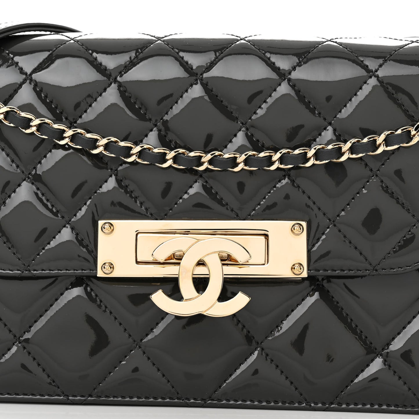 Patent Golden Class Accordion Flap Bag Dark Grey