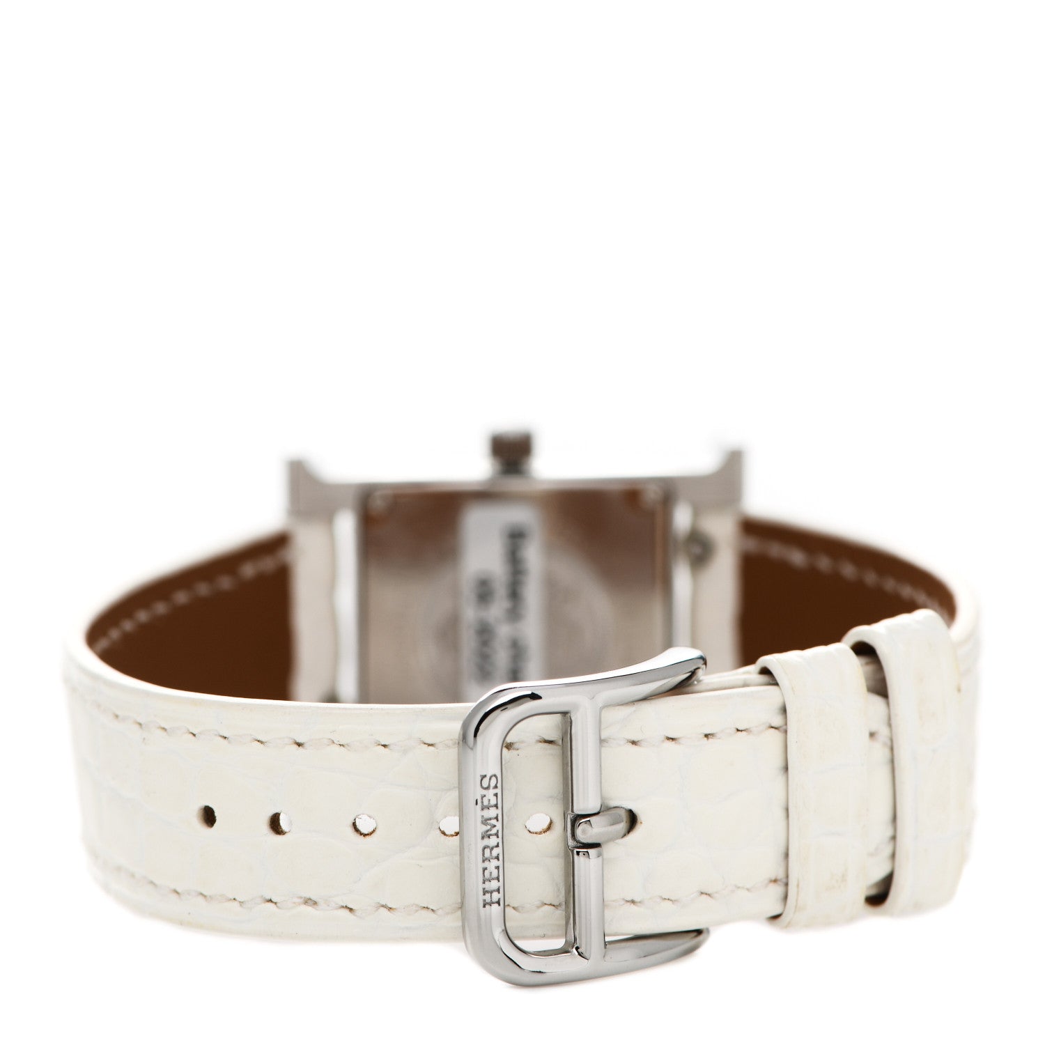 Hermes Stainless Steel Alligator Diamond 21mm Heure H Hour Double Jeu Quartz Watch Blanc 3 of 5