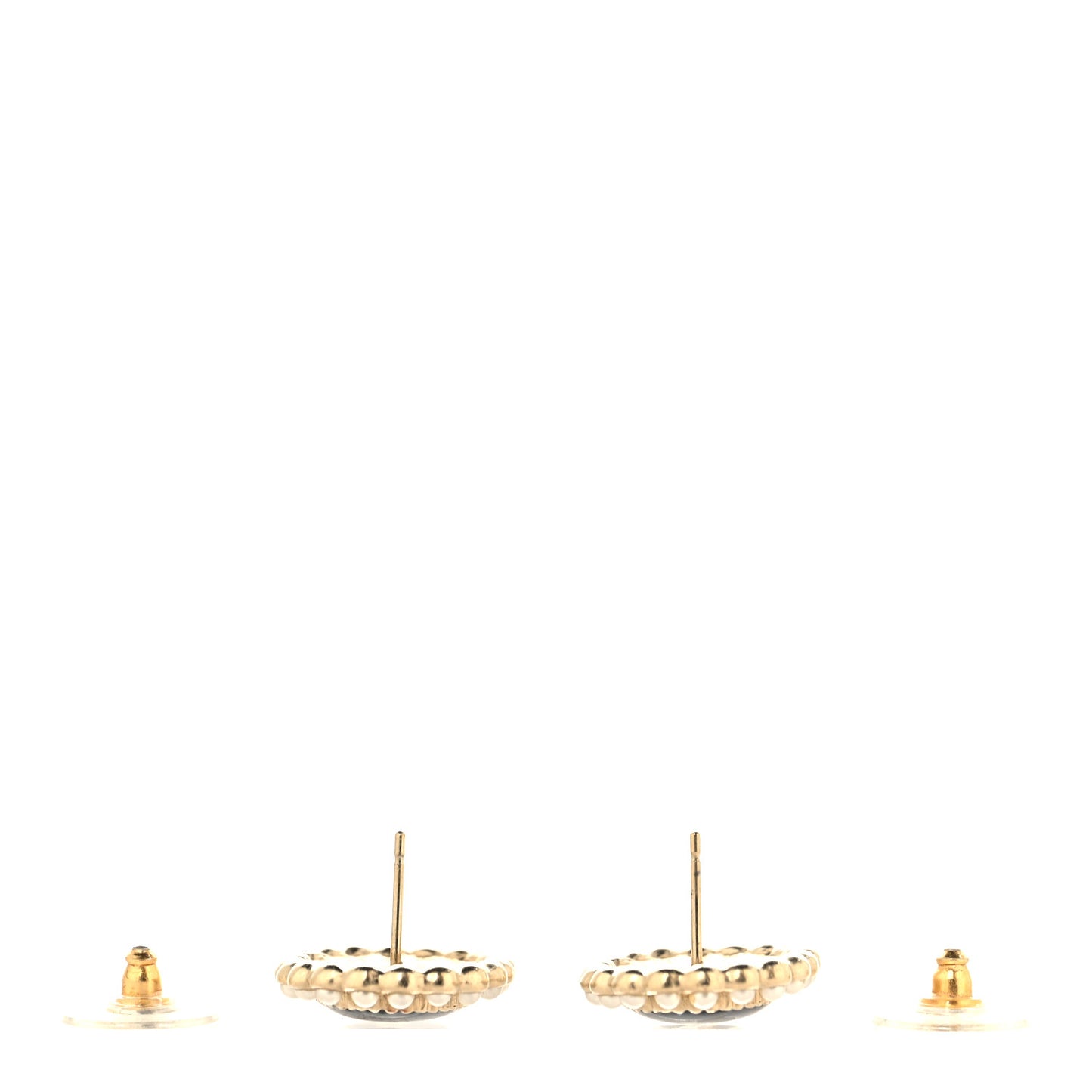 Pearl Enamel CC Oval Earrings Gold Black