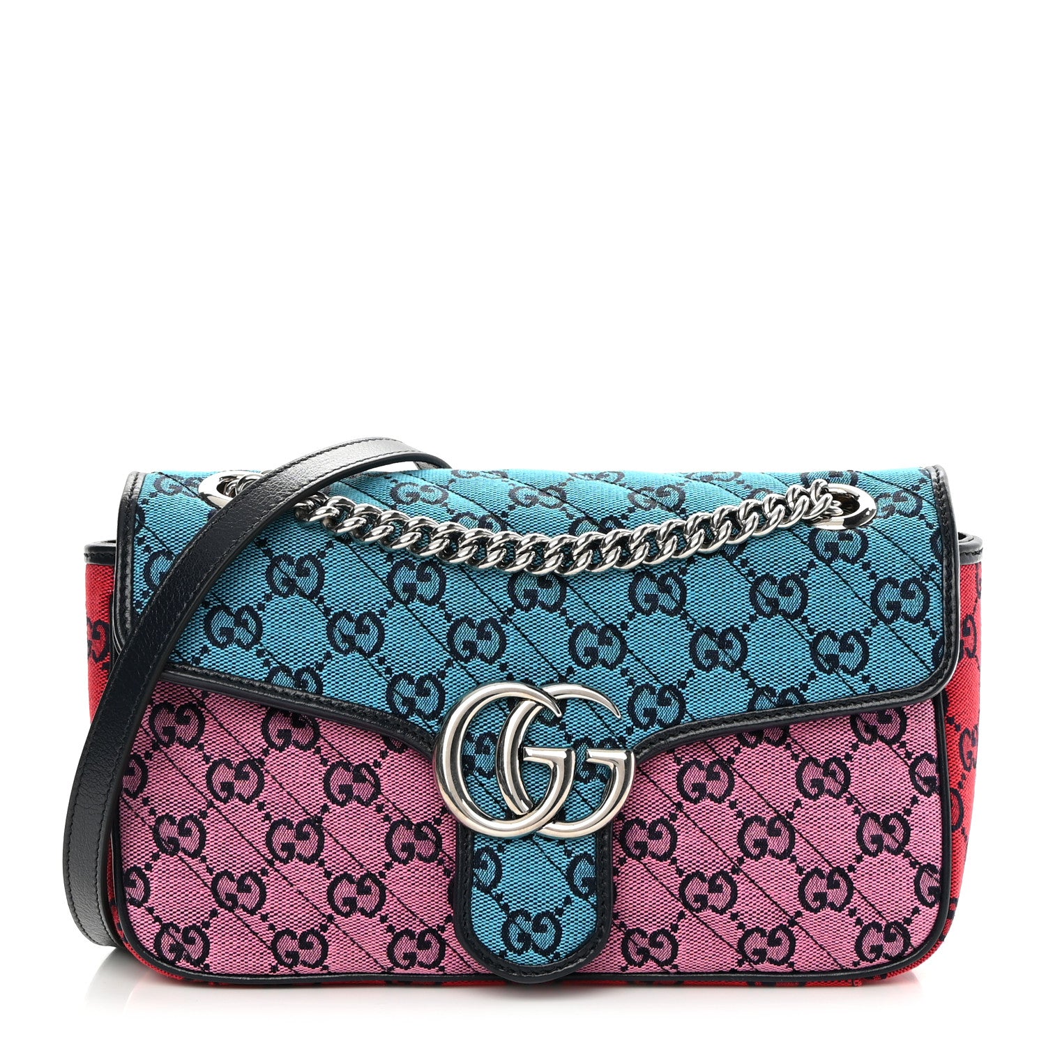 Gucci Monogram Multicolor Matelasse Diagonal Small GG Marmont Shoulder Bag Light Blue Pink Blue Green Red 1 of 11