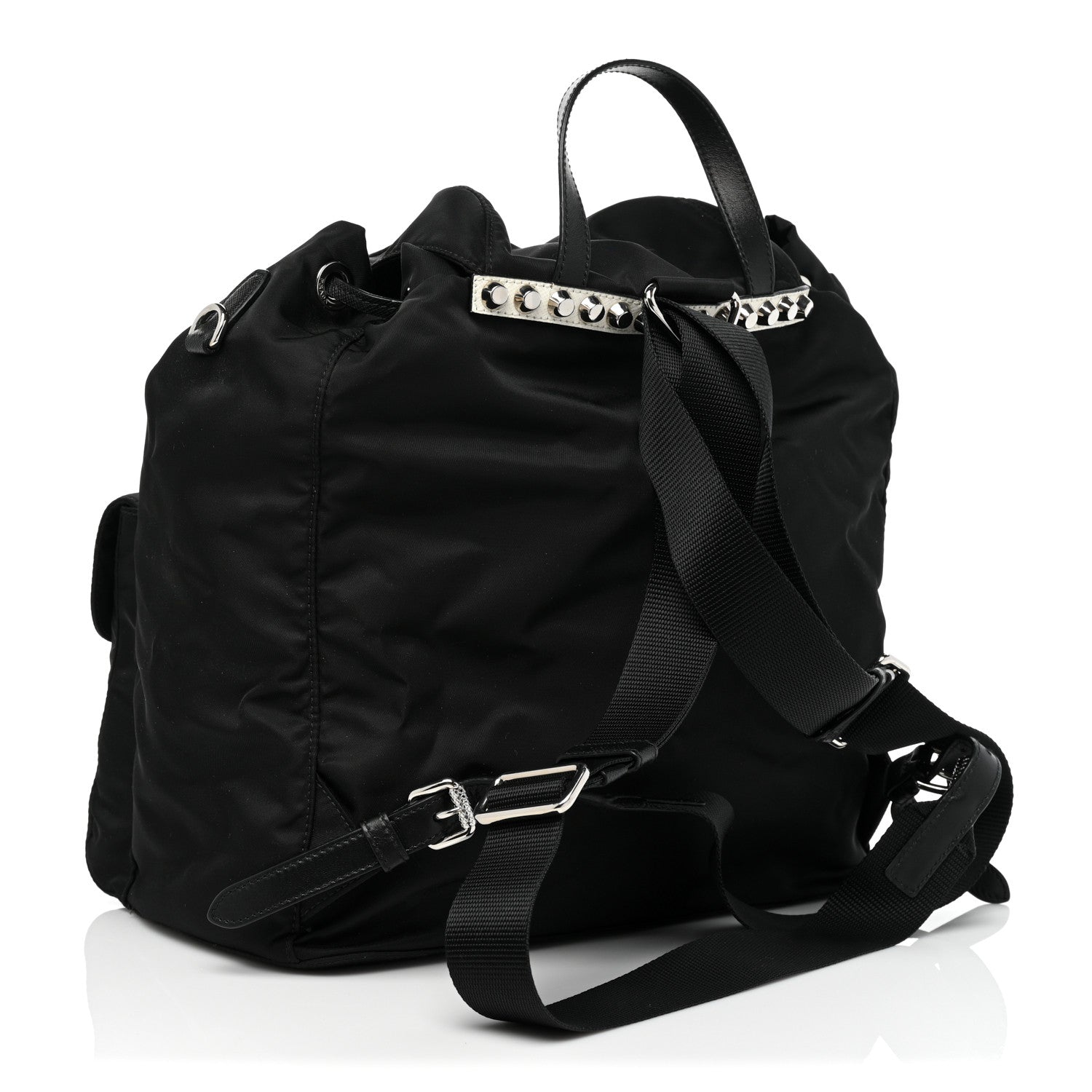 Prada Nylon New Vela Studded Backpack Black Green 3 of 8