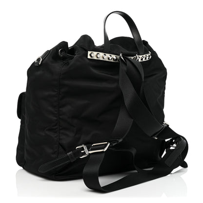 Prada Nylon New Vela Studded Backpack Black Green 3 of 8