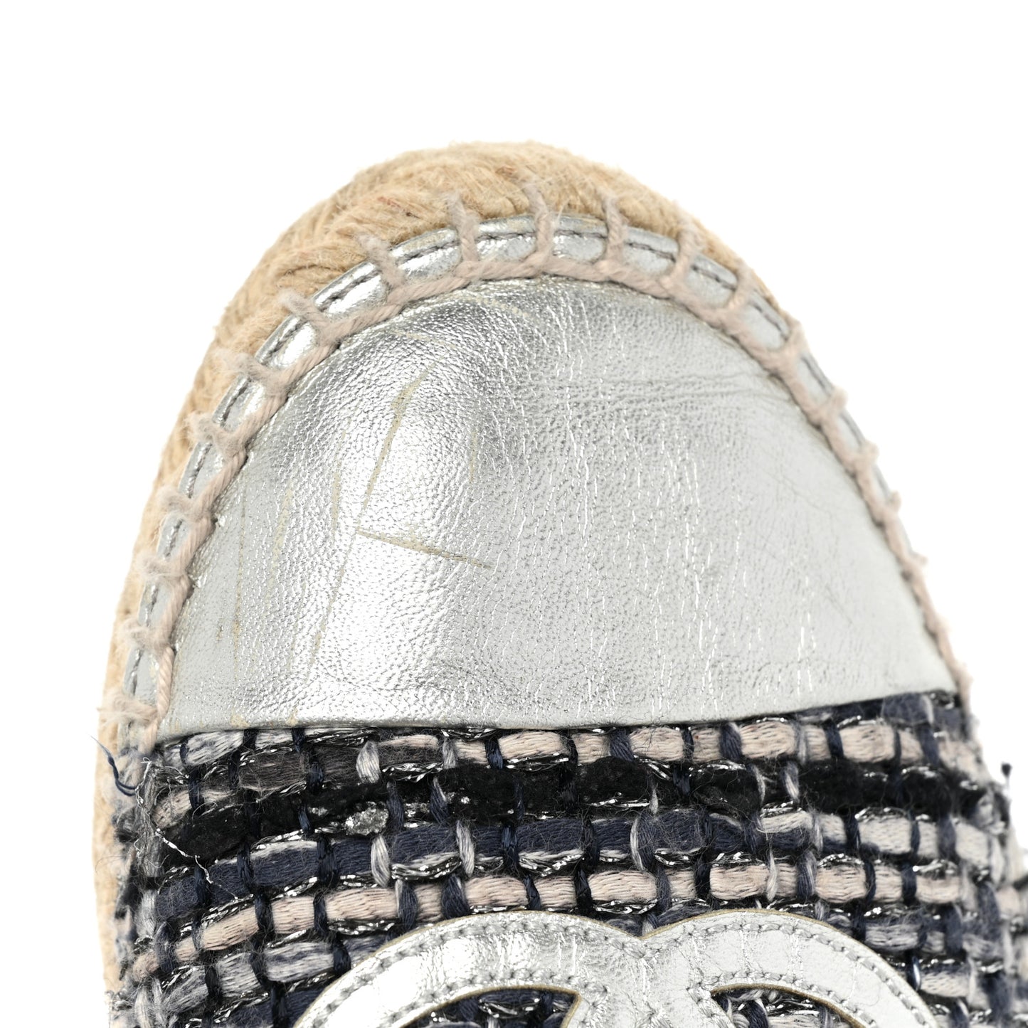 Metallic Tweed Lambskin CC Espadrilles 38 Black Silver