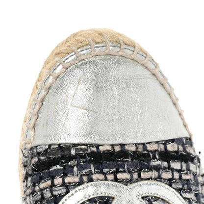 Chanel Metallic Tweed Lambskin CC Espadrilles 38 Black Silver 12 of 15