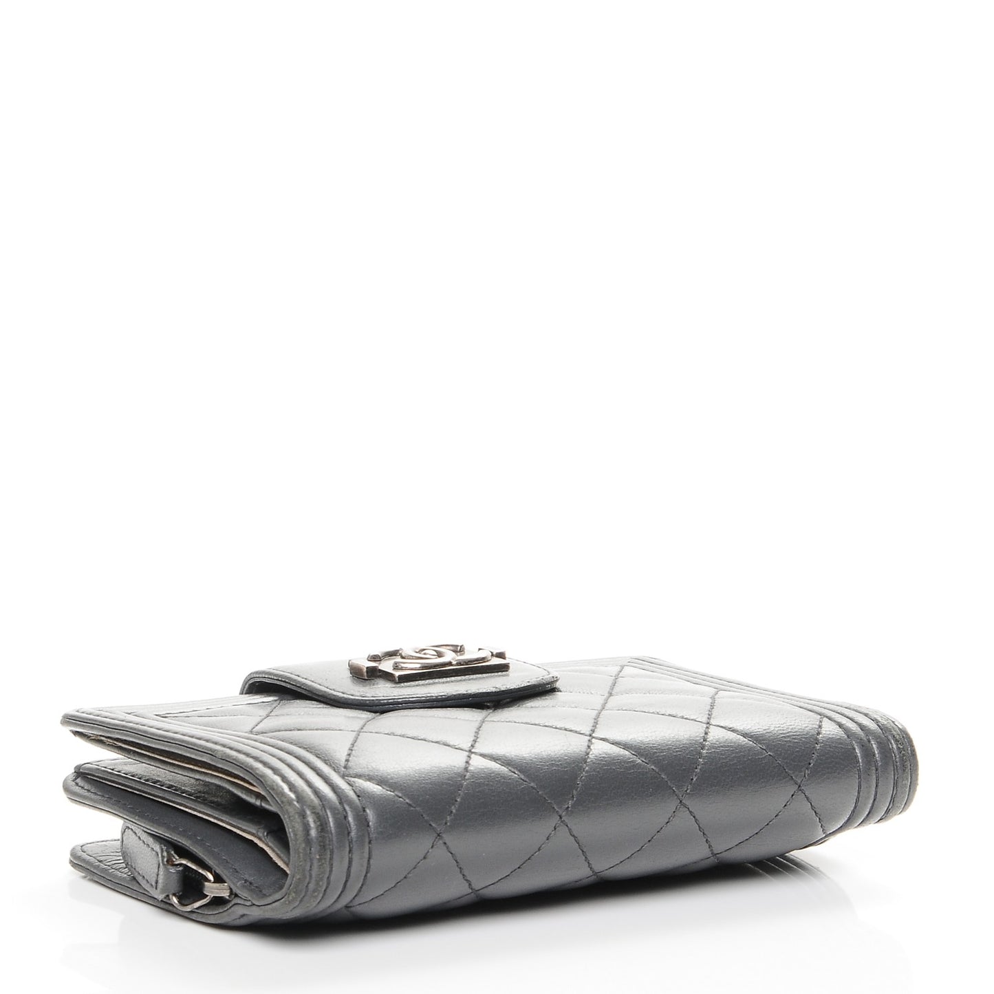 Lambskin Quilted Boy Large Zip Pocket Wallet Dark Grey