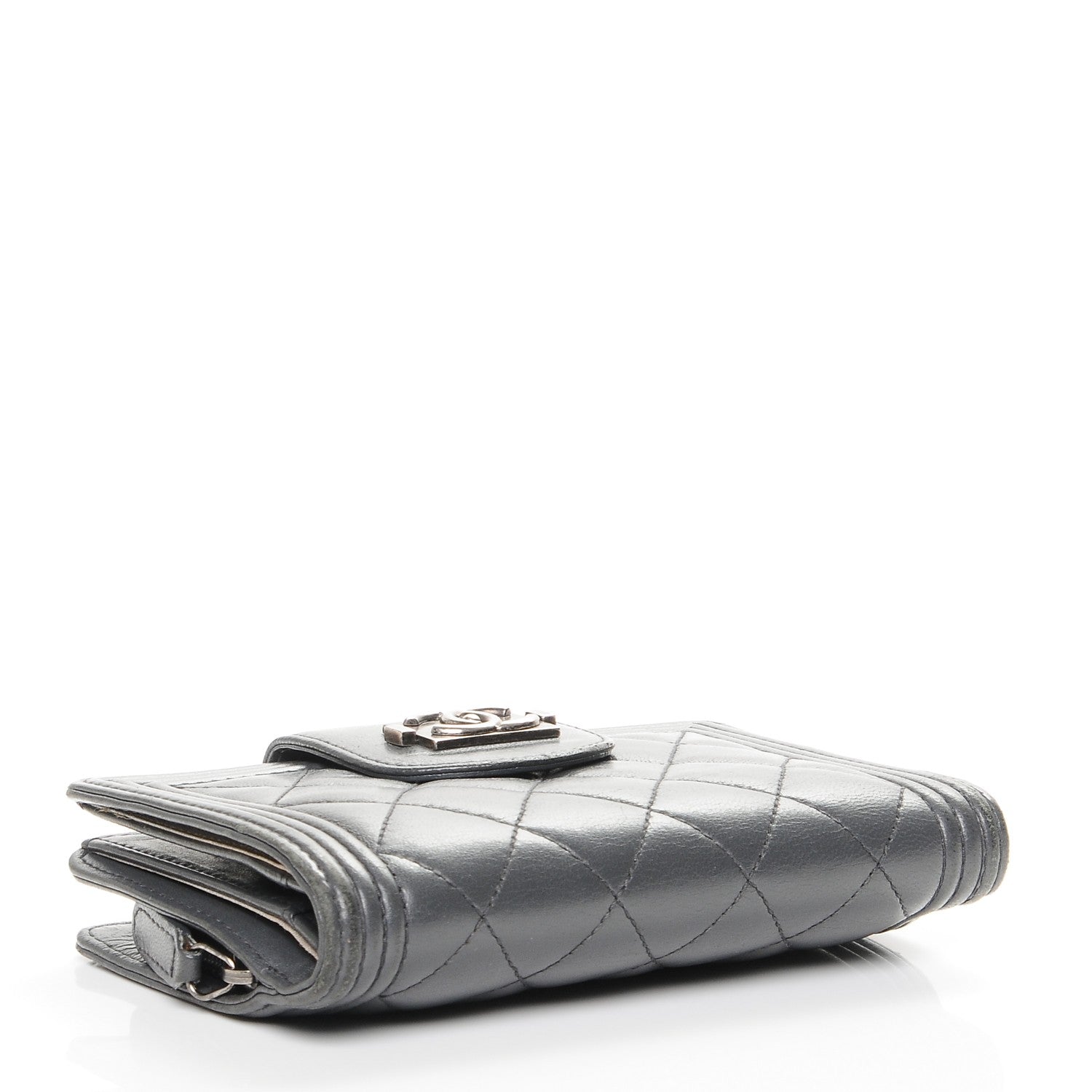 Chanel Lambskin Quilted Boy Large Zip Pocket Wallet Dark Grey 4 of 8