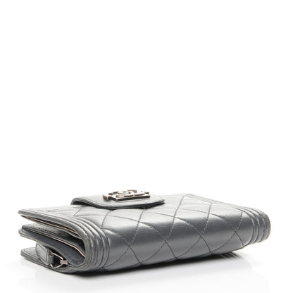 Chanel Lambskin Quilted Boy Large Zip Pocket Wallet Dark Grey 4 of 8
