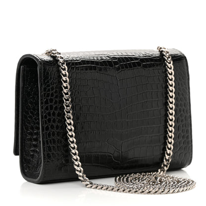 Saint Laurent Calfskin Crocodile Embossed Small Classic Monogram Kate Tassel Satchel Black 3 of 16
