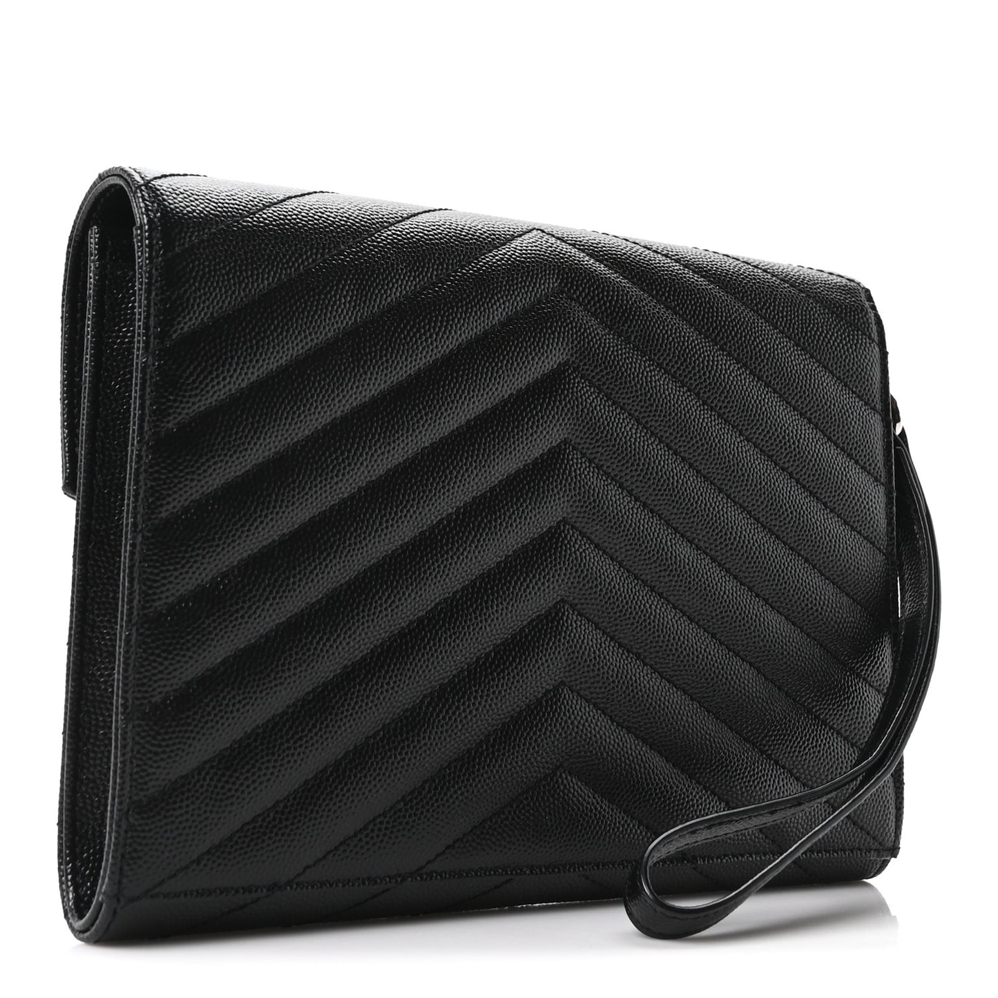 Grain De Poudre Matelasse Chevron Monogram Envelope Clutch Black