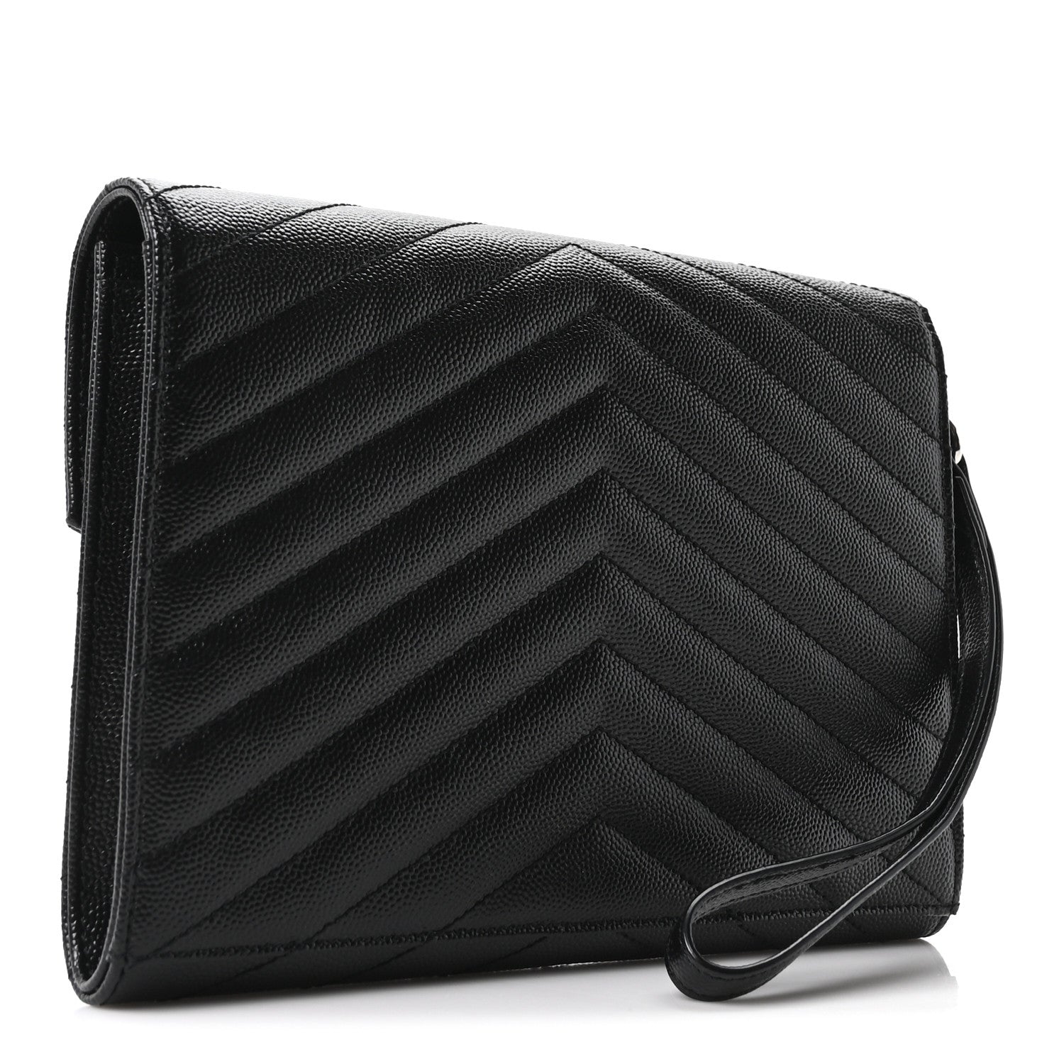 Saint Laurent Grain De Poudre Matelasse Chevron Monogram Envelope Clutch Black 3 of 10