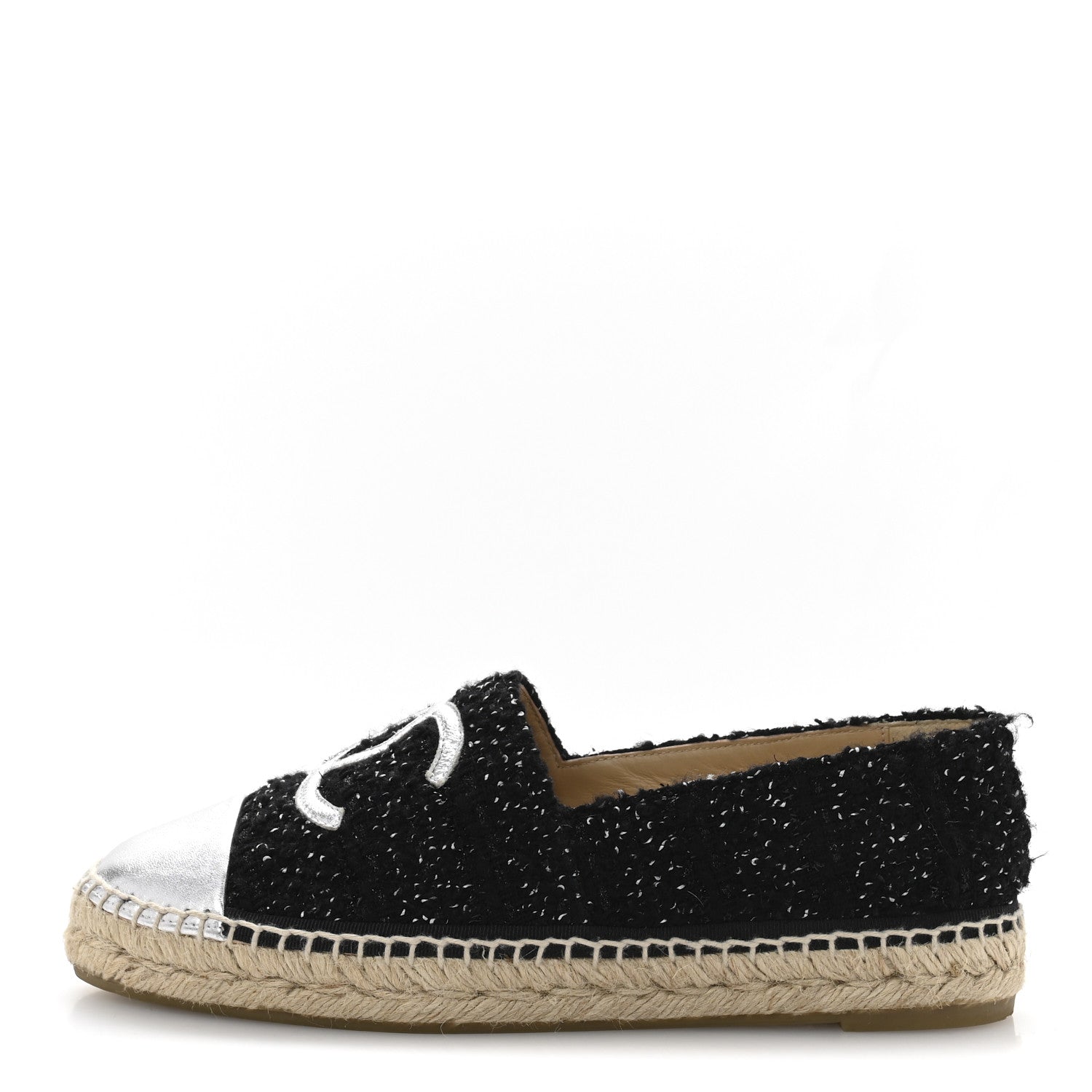 Chanel Metallic Lambskin Tweed CC Espadrilles 39 Black Silver 1 of 10