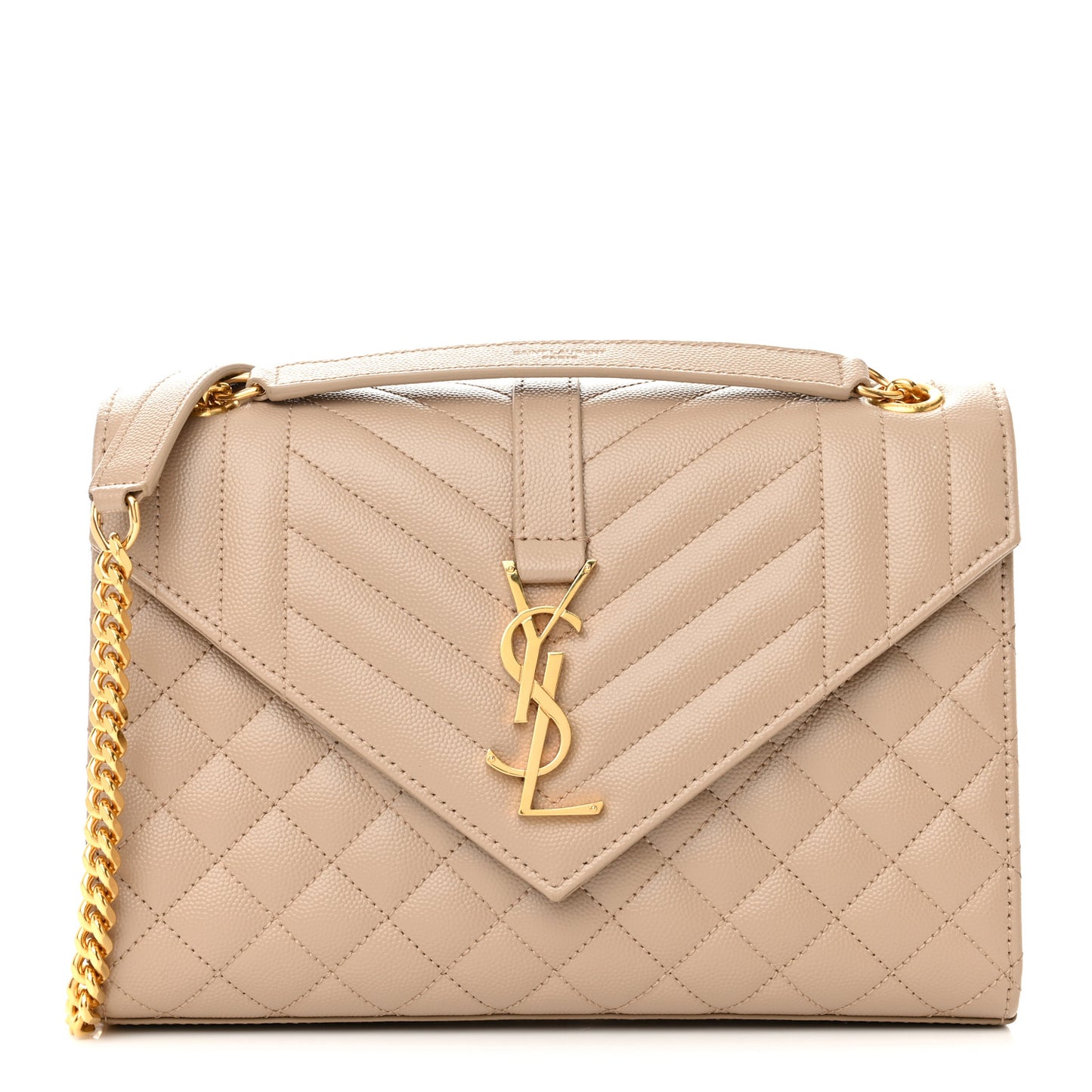 Grain De Poudre Textured Mixed Matelasse Medium Triquilt Monogram Satchel Dark Beige