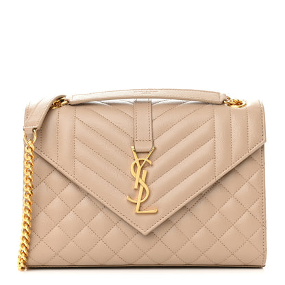 Saint Laurent Grain De Poudre Textured Mixed Matelasse Medium Triquilt Monogram Satchel Dark Beige 1 of 10