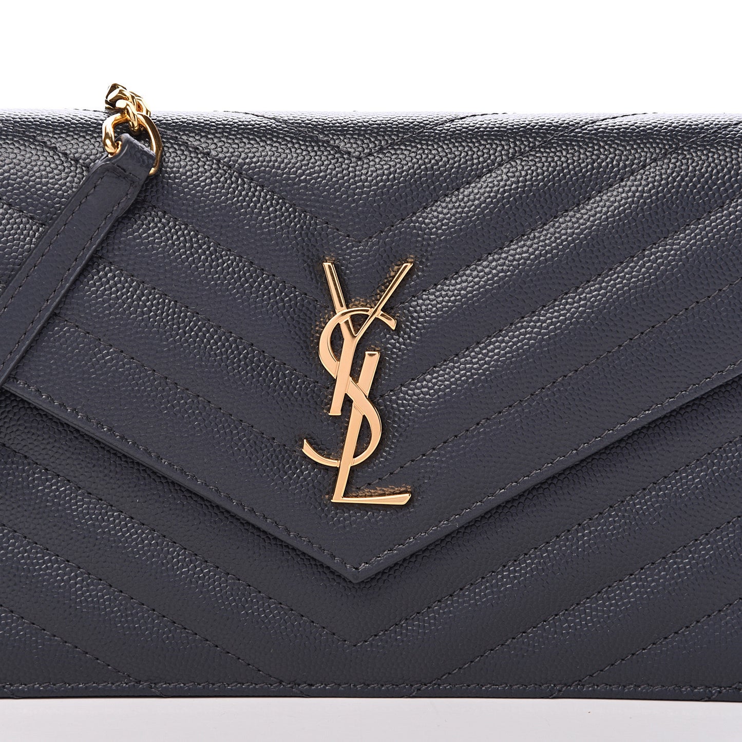 Grain De Poudre Matelasse Chevron Monogram Envelope Chain Wallet Smog