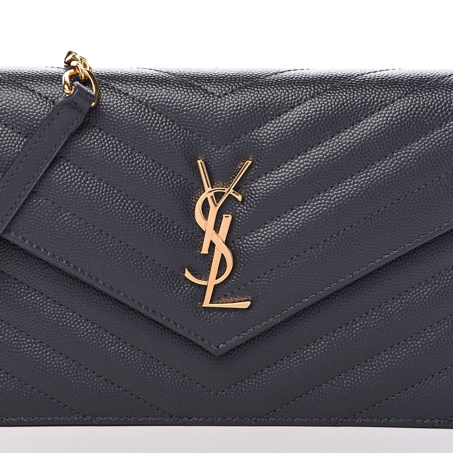 Saint Laurent Grain De Poudre Matelasse Chevron Monogram Envelope Chain Wallet Smog 7 of 10