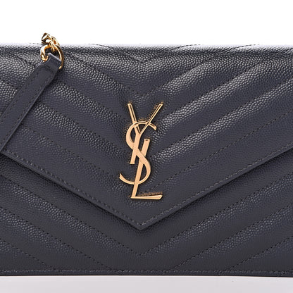 Saint Laurent Grain De Poudre Matelasse Chevron Monogram Envelope Chain Wallet Smog 7 of 10
