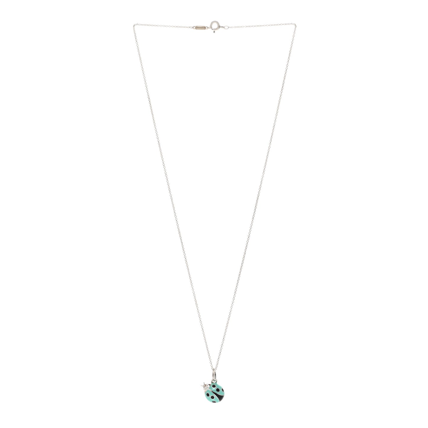 Sterling Silver Enamel Ladybug Pendant Necklace Blue Black