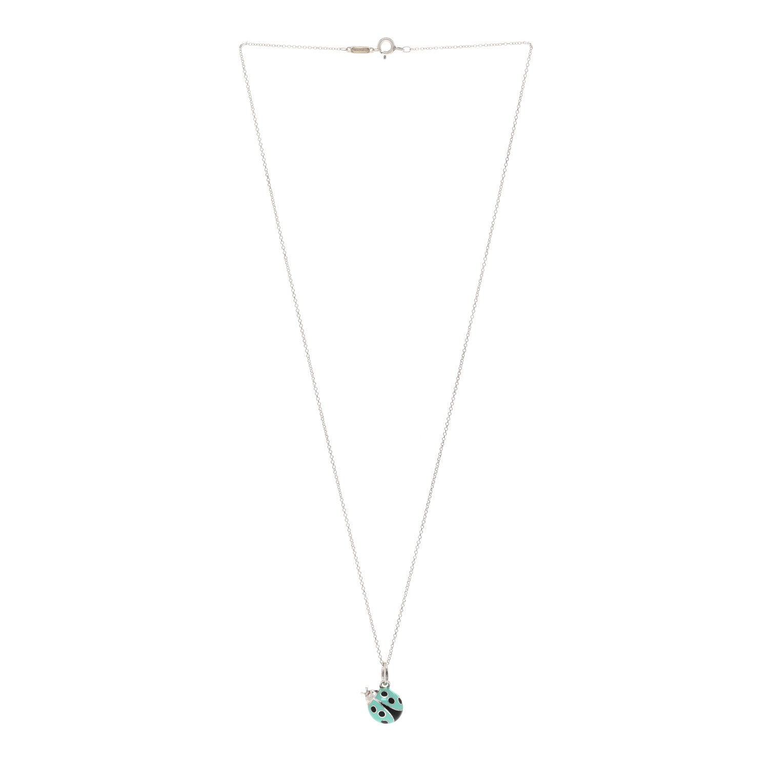 Tiffany Sterling Silver Enamel Ladybug Pendant Necklace Blue Black 3 of 4