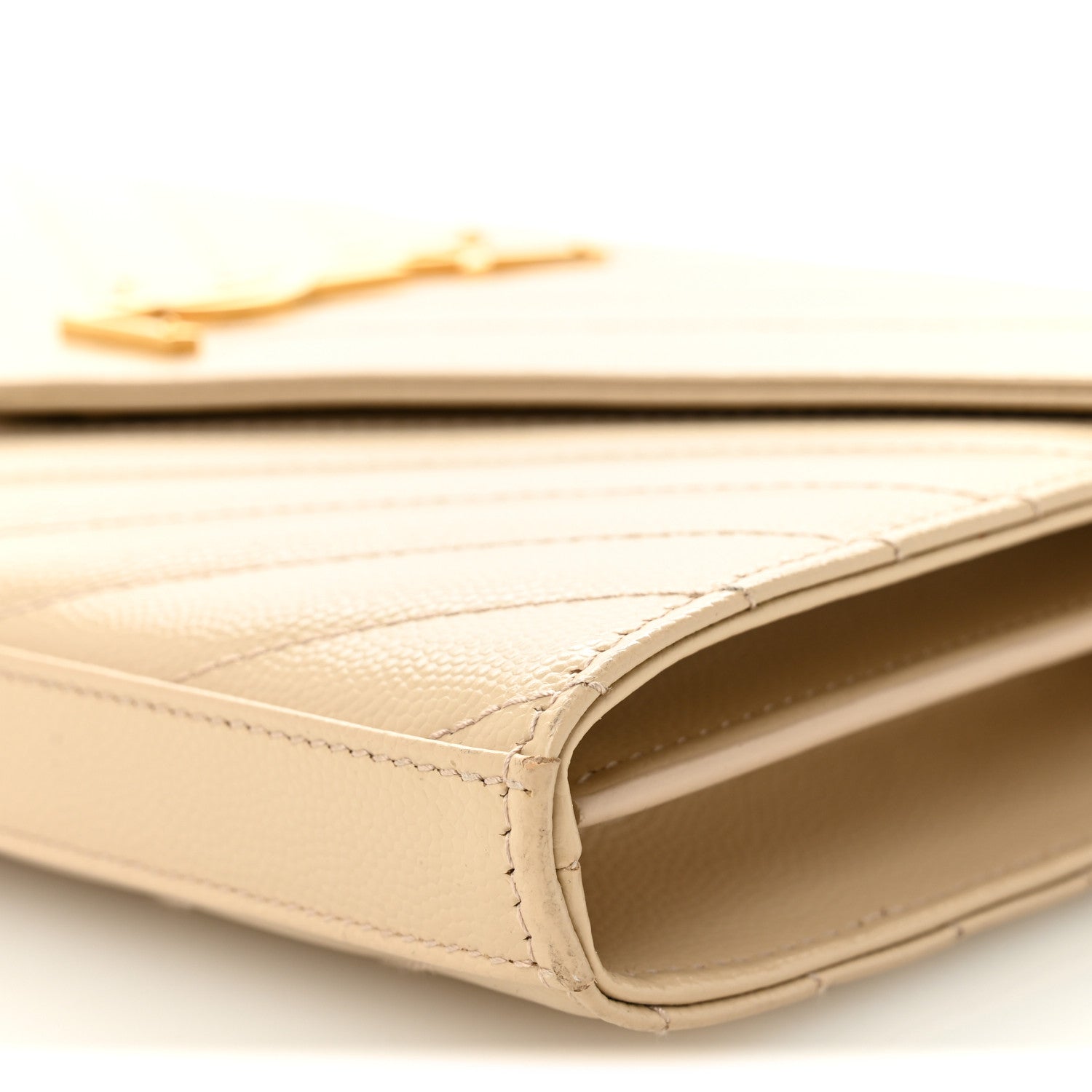 Saint Laurent Grain De Poudre Matelasse Chevron Monogram Chain Wallet Nude Powder 11 of 12