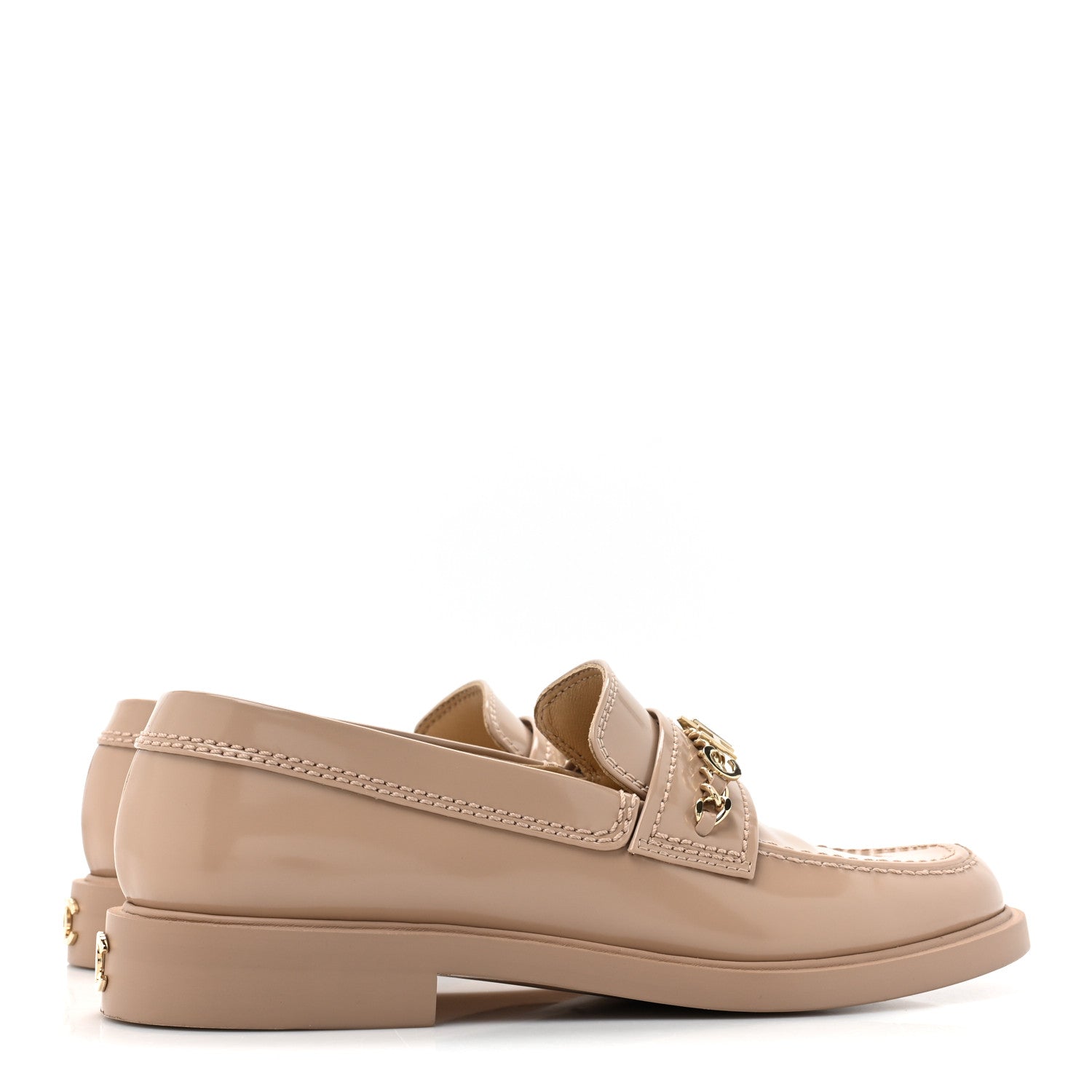 Chanel Shiny Calfskin Logo Loafers 37 Beige 5 of 10