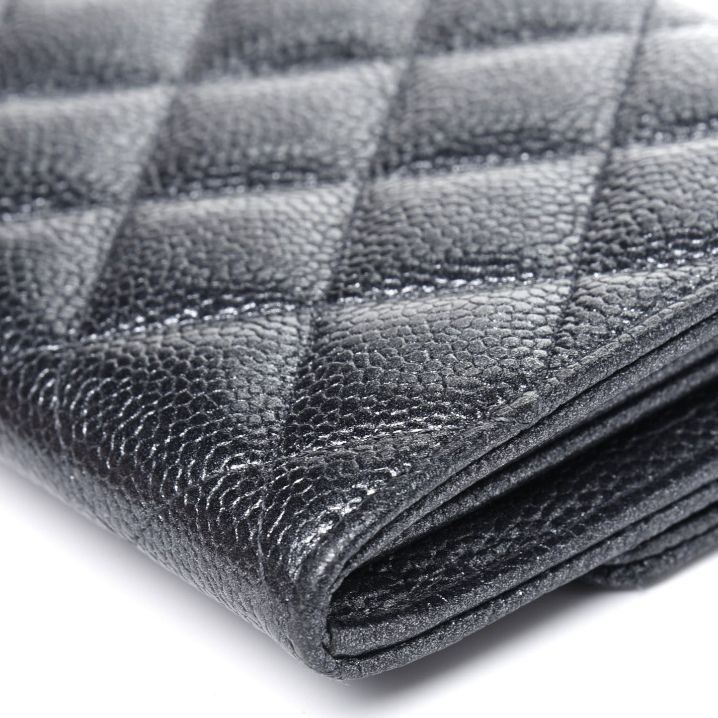 Metallic Caviar Quilted Large Flap Wallet Charcoal