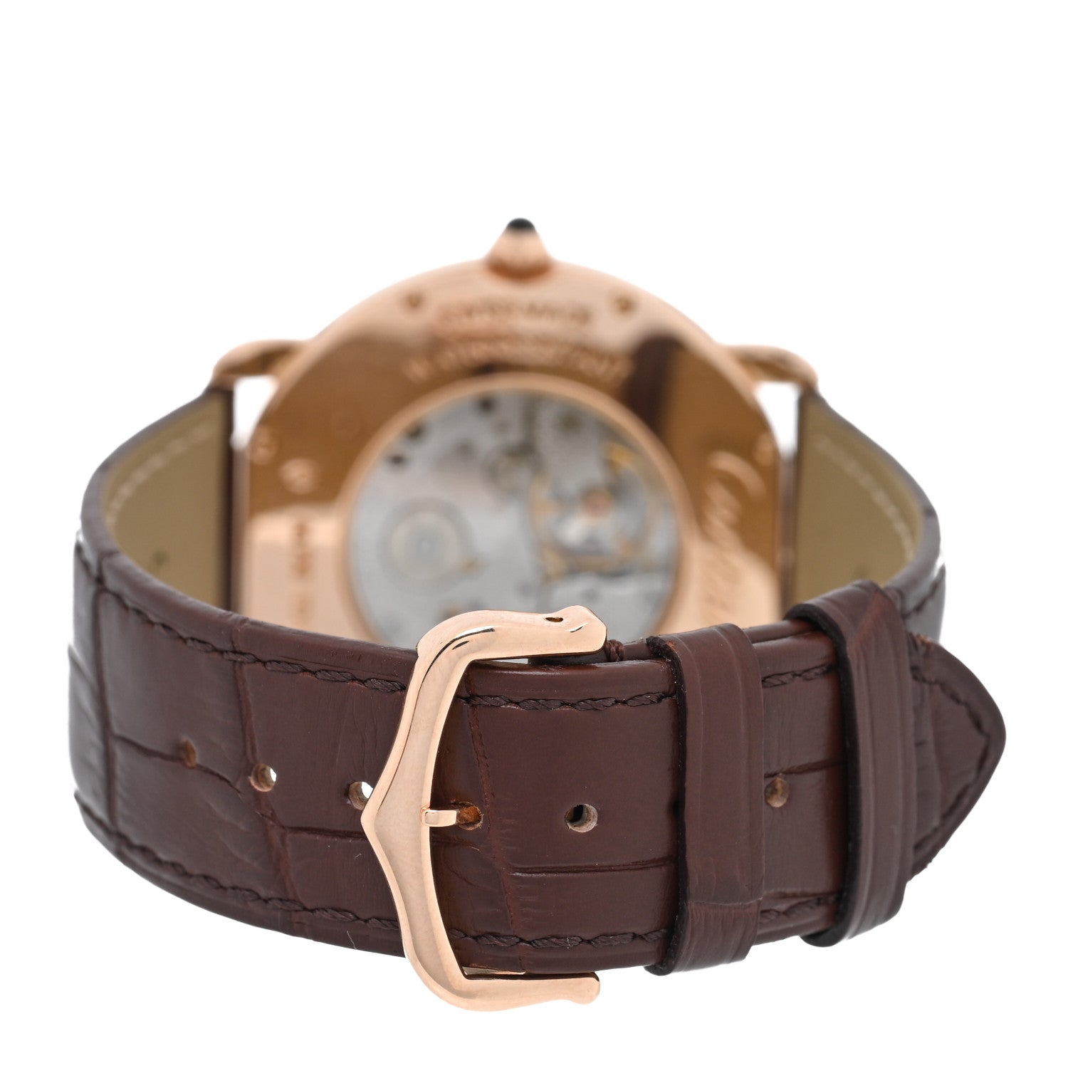 Cartier 18K Pink Gold Alligator 36mm Ronde Louis Manual Winding Watch Brown 3 of 4