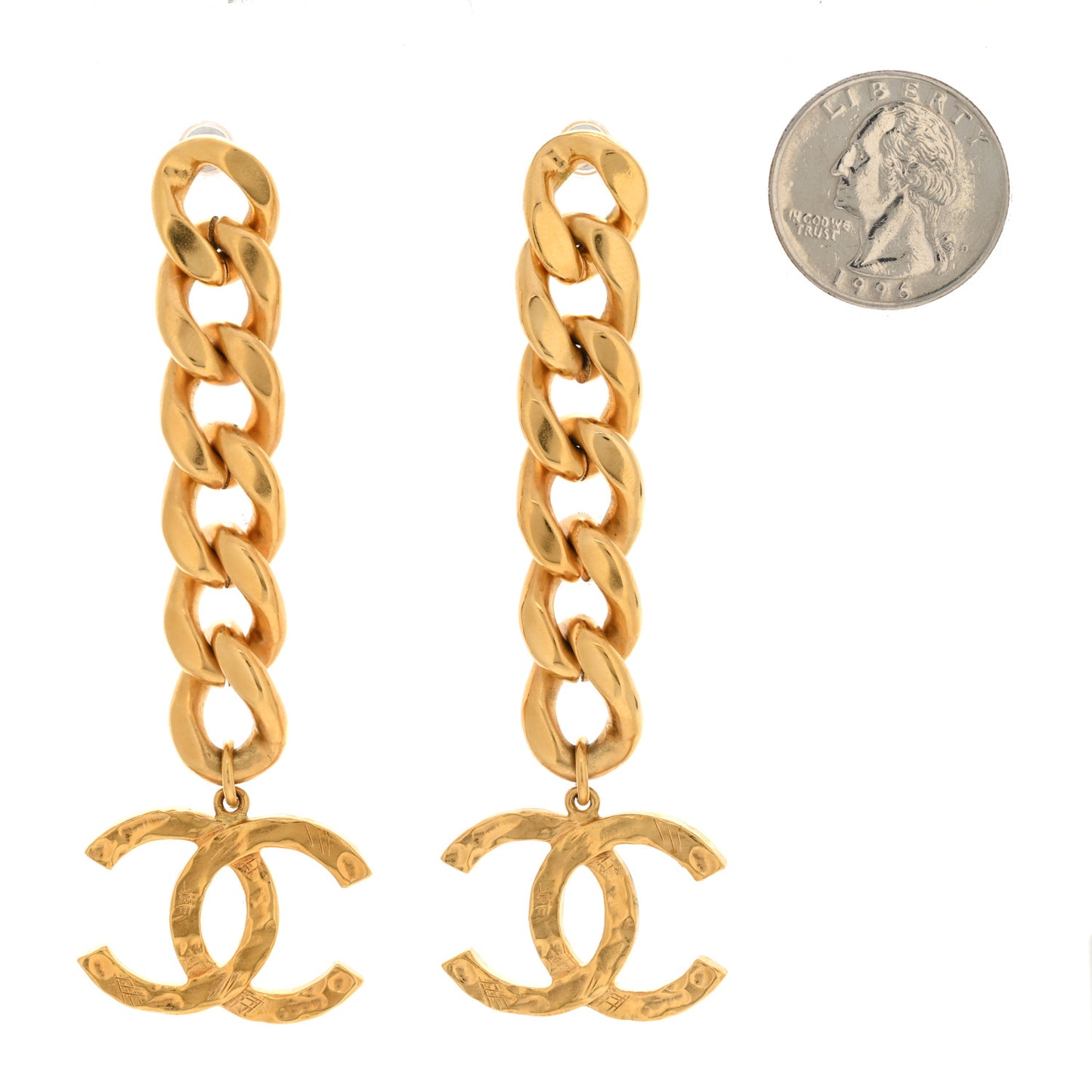 Metal CC Pick Drop Earrings Gold