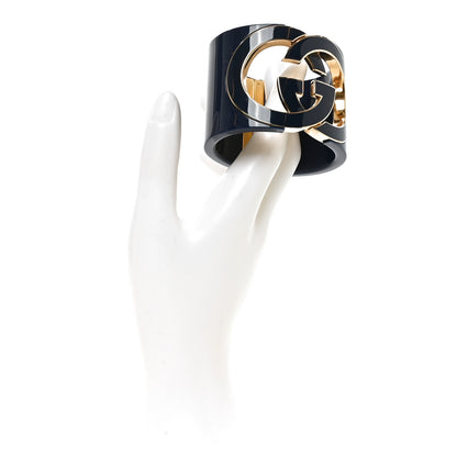Gucci Metal Enamel Interlocking G Wide Cuff Bracelet S Navy 2 of 4