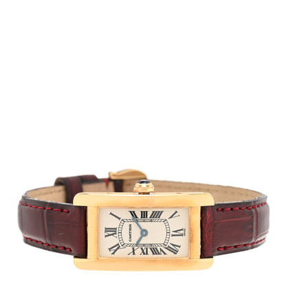 Cartier 18K Yellow Gold Alligator 19mm Tank Americaine Quartz Watch Burgundy 2 of 4