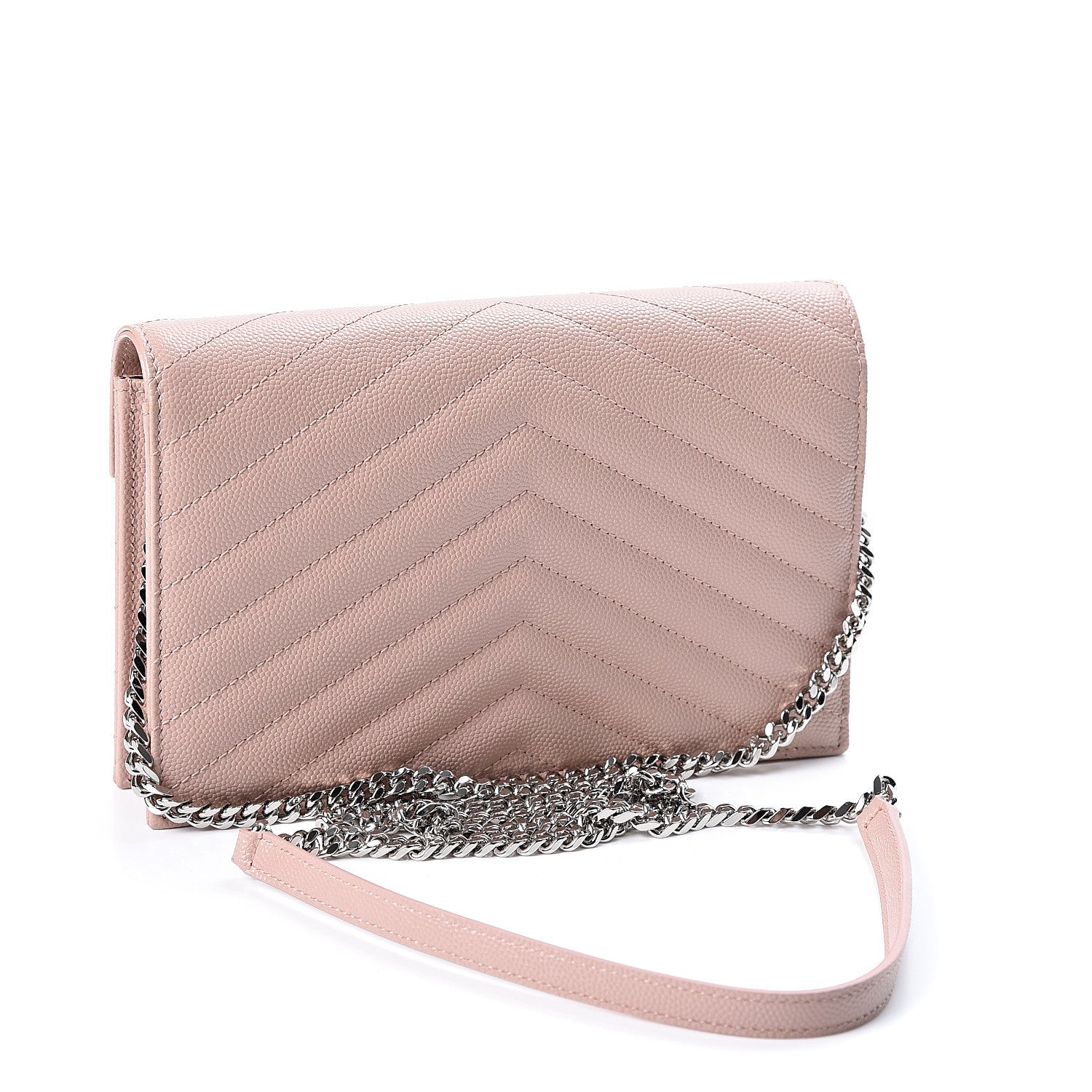 Saint Laurent Grain De Poudre Matelasse Chevron Monogram Envelope Chain Wallet Pale Pink 2 of 9