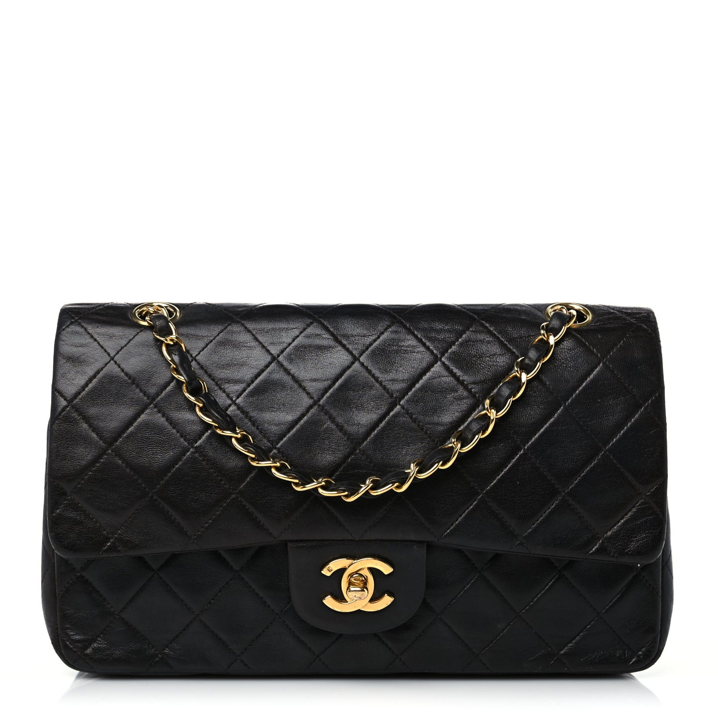 Lambskin Quilted Medium Double Flap Black